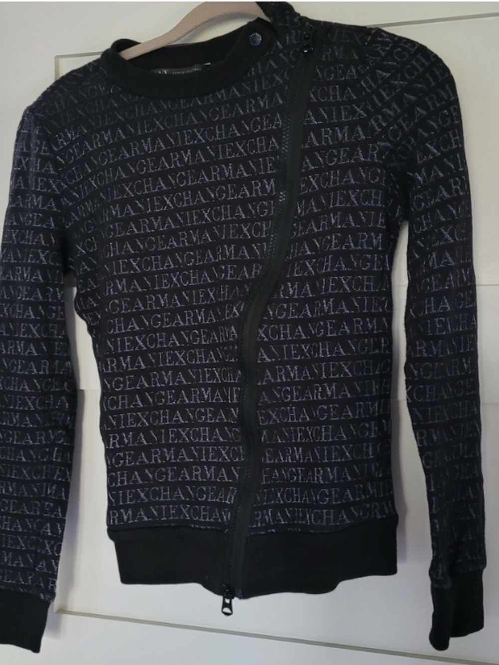 Armani Exchange Black Logo-Print Asymmetric Zip Sweater